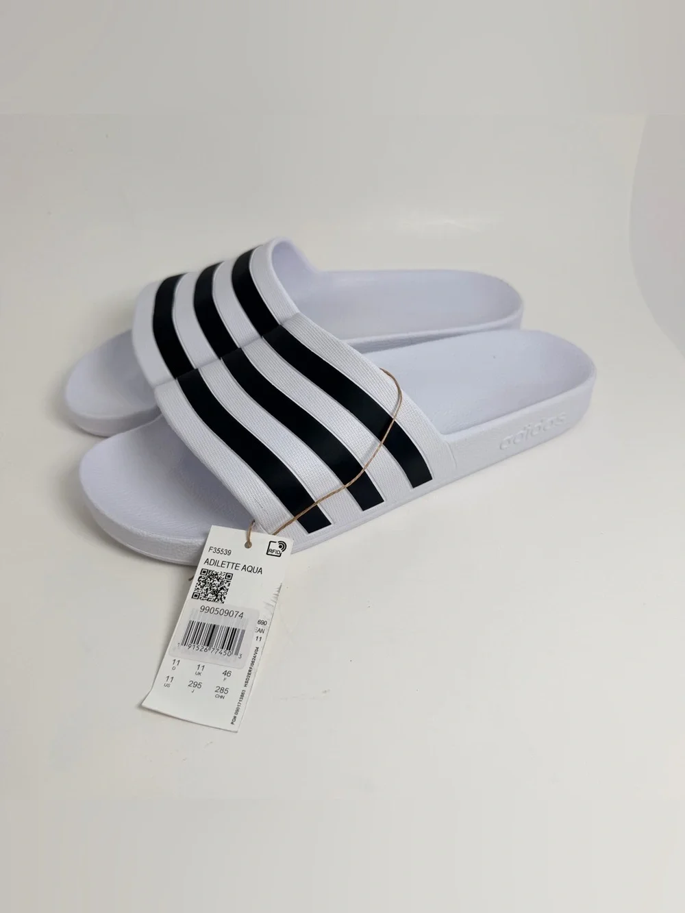 adidas White Slide Sandals with Black Three-Stripes